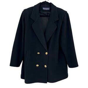 VTG Herman Kay Black Wool Blend Pea Coat Plus Size 16 Double Breasted Womens